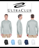 8401 UltraClub Men's Columbia Blue Cool & Dry Sport Long-Sleeve T-Shirt New