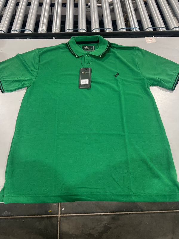 TIGER WOLF 3 BUTTON POLLO SHIRT - SIZE: MEN L - GREEN/BLACK - Like New