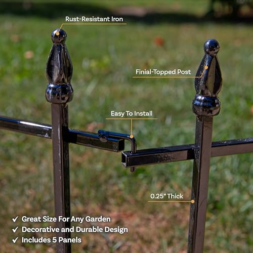 SUNNYDAZE ROMAN-STYLE 9' OUTDOOR GARDEN METAL FENCE PANEL SET- 5 PANELS - BLACK - Like New
