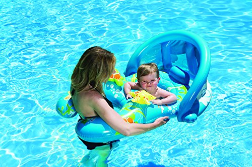 POOLMASTER MOMMY AND ME SWIMMING POOL BABY FLOAT WITH SUN SHADE, 1 CHILD - BLUE - Brand New