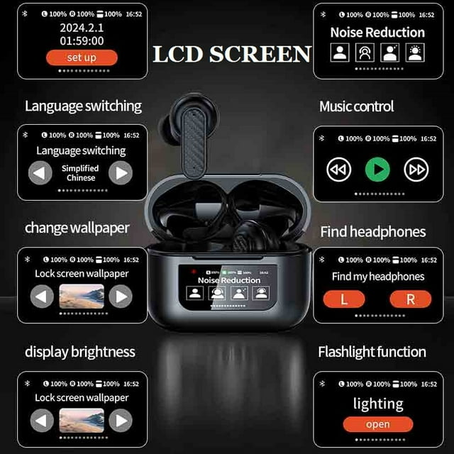 YJZZ YW08 ACTIVE NOISE REDUCTION ANC BLUETOOTH HEADSET DISPLAY SCREEN - WHITE - Like New