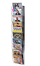 51 IN. X 10 IN CLEAR ACRYLIC WALL MOUNTED HANGING BROCHURE MAGAZINE RACK - BLACK - Like New