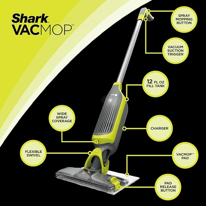 Shark VACMOP Cordless Hard Floor Vacuum Mop VM200- GREEN AND GRAY - Like New