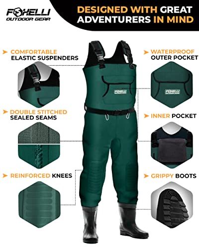 FOXELLI CHEST WADERS, WATERPROOF 4MM NEOPRENE HUNTING & FISHING - SIZE: MEN 10 - Like New