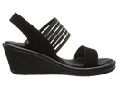 38472W BY SKECHERS CALI WOMEN'S RUMBLERS SCI-FI WEDGE SANDAL, SIZE 8 WIDE, BLACK - Like New