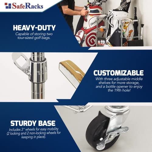 SAFERACKS GOLF EQUIPMENT ORGANIZER RACK GOLF BAG STORAGE RACK GARAGE - SILVER - Like New