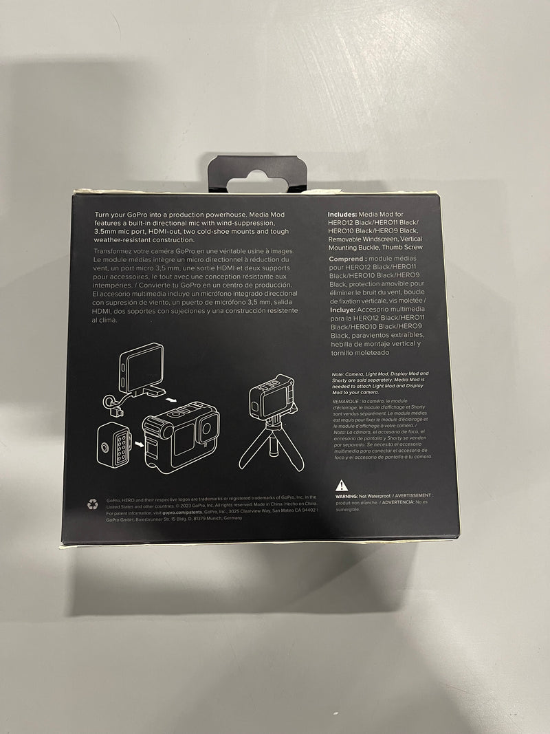 GOPRO MEDIA MOD FOR HERO13/HERO12/HERO11/HERO10/HERO9 - ADFMD-001 - BLACK - Brand New