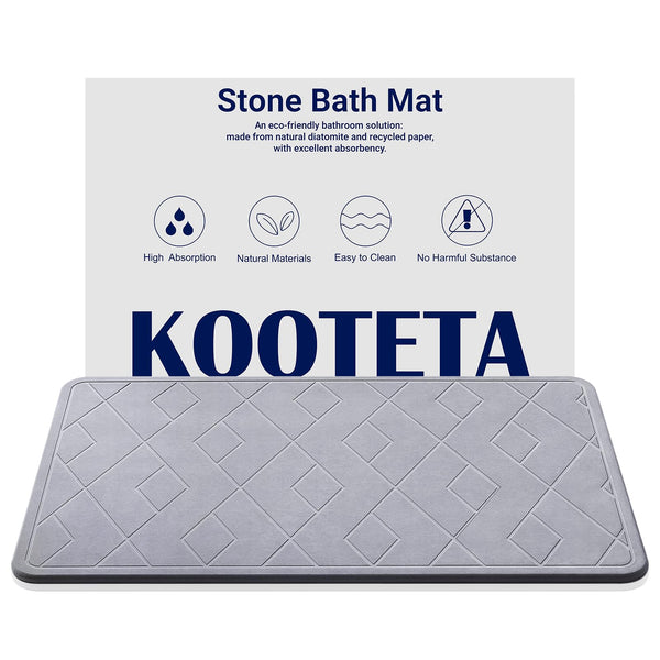 KOOTETA STONE BATH MAT DIATOMACEOUS EARTH, MAT 23.5X15” GRAY-DIAMOND SHAPE Like New