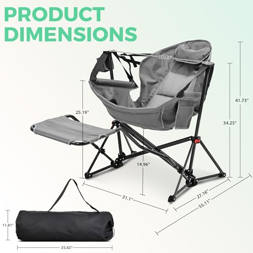 AINFOX Hammock Camping Chair Footrest Foldable Portable Rocking Chair - Grey - Like New
