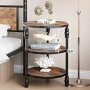 Garvee Home Round Side Table with 3 Shelves for Living Room, Rustic Brown - Like New