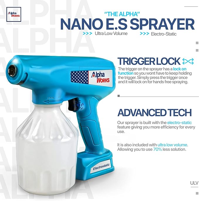 ALPHAWORKS Disinfecting Nano ULV Sprayer Electrostatic 34oz GCAT009A - Blue - Like New
