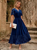 SIMPLEE WOMEN'S FORMAL VELVET MAXI DRESS FALL WINTER, SIZE: WOMEN L - NAVY BLUE - Like New