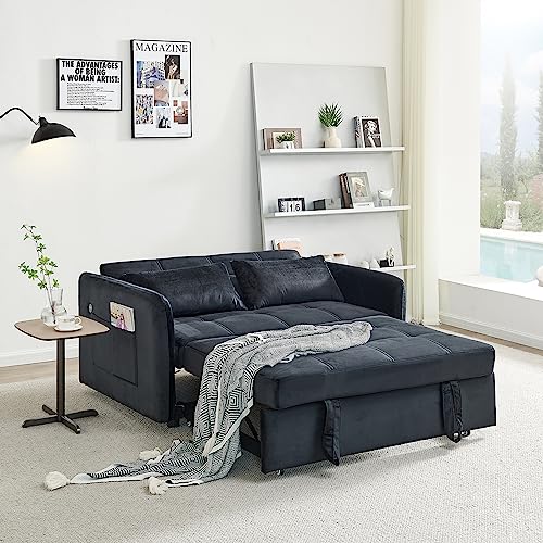 GENERIC 55.5" TWINS PULL OUT SOFA BED BLACK VELVET W1097104078 - BLACK - Like New
