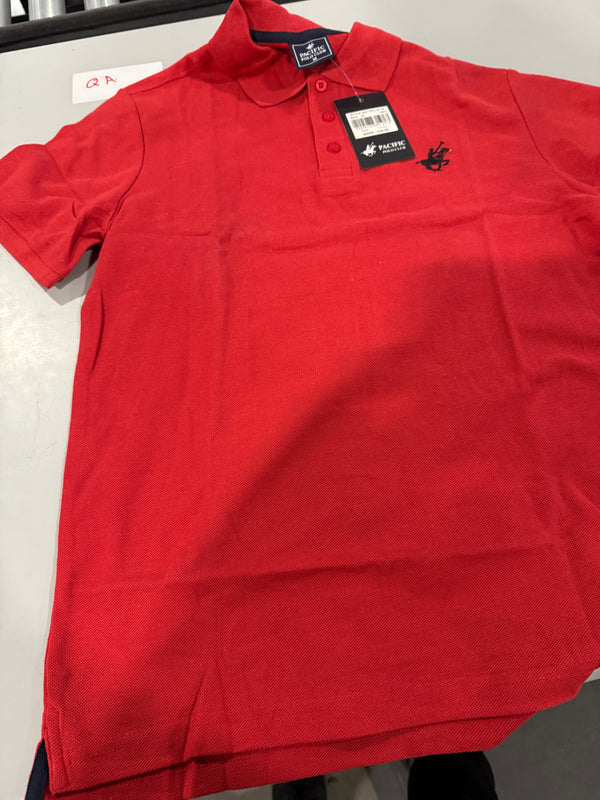 PACIFIC POLO CLUB MEN'S SHORT SLEEVES 3 BUTTONS POLO SHIRT - SIZE: MEN M - RED - Brand New