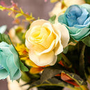 LY EMMET ARTIFICIAL ROSE BOUQUETS WITH CERAMICS VASE FAKE ROSE FLOWERS BLUE - Like New