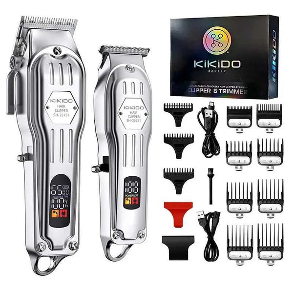 KIKIDO 2IN1 ADJUSTABLE CORDLESS HAIR CUTTING MACHINE FULL METAL 241212 - SILVER - Like New