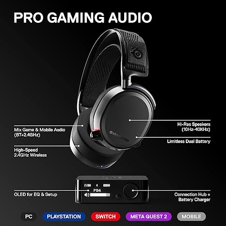 SteelSeries Arctis Pro Wireless Gaming Headset High Fidelity 61473 - Black Like New