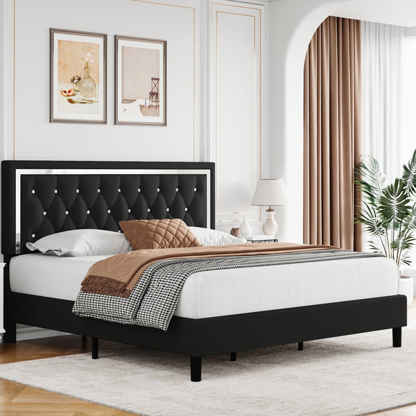 HOMFA QUEEN SIZE BED FRAME WITH ADJUSTABLE HEADBOARD - BLACK - Like New