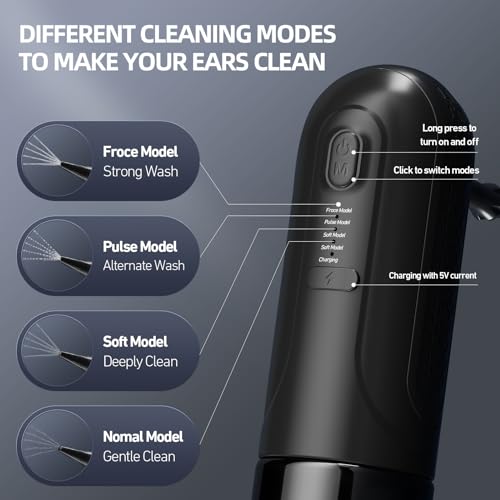 Ear Wax Removal Tool, Ear Cleaner, 4 Pressure Modes Rechargeable QSY02 - BLACK - Like New