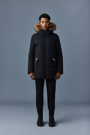 MACKAGE EDWARD MENS 2-IN-1 DOWN PARKA, HOODED BIB, NATURAL FUR - SIZE 46 - BLACK Like New