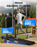 CURSOR FITNESS 15% INCLINE WALKING PAD TREADMILL WITH HANDLE BAR - BLACK - Like New