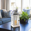 LUMABASE WOODEN LANTERN BATTERY-OPERATED CANDLE - WHITE WITH CHROME ROOF - Like New