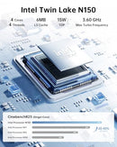 KAMRUI ESSENX E2 N150 MINI PC, 8GB DDR4 256GB SSD MINI COMPUTERS - SILVER - Like New