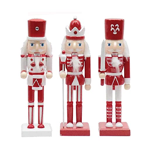 BED BATH & BEYOND SANTA'S WORKSHOP 10" RED AND WHITE NUTCRACKER SET OF 3 - RED - Like New