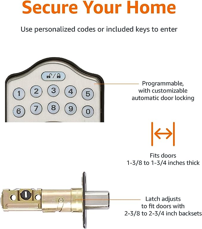 Amazon Basics Traditional Electronic Keypad Deadbolt Door Lock - Satin Nickel Like New