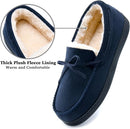 TEMI WOMENS SUEDE-MOCCASIN HOUSE-SLIPPERS COZY WOMENS  SIZE: WOMEN 9- NAVY/CREAM - Like New