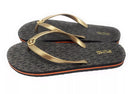 RX21K MICHAEL KORS EVA STRIPE FLIP FLOP GOLD/BROWN SIZE WOMEN 8 - Like New