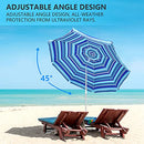 Hanekuc 6.5FT UV 50+ Beach Umbrella Shade, Sand Anchor, Blue Green Stripe - Like New