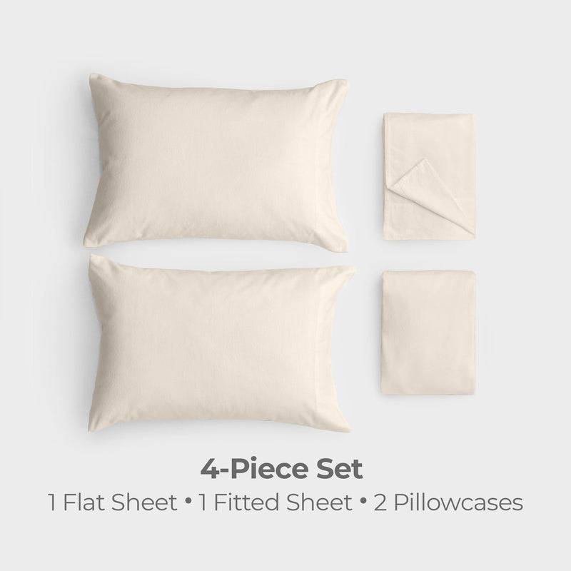 MELLANNI FLANNEL COTTON SHEET 4 PIECE SET, HEAVYWEIGHT 180GSM, TWIN - IVORY - Like New