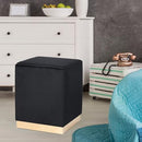Adeco Square Ottoman Footrest Velvet Vanity Stool Gold Trim Footstool - Black - Brand New