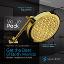 SPARKPOD 6” ROUND SHOWER HEAD + 16” SHOWER ARM EXTENSION - EGYPTIAN GOLD - Like New