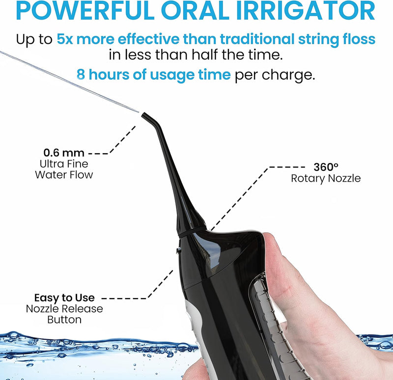 Aquasonic Aqua Professional Rechargeable Water Flosser with 4 Tips - BLACK - Brand New