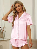 SAPJON women 2Pcs Satin Silk Pajamas Pjs Set, Small, Pink - Brand New