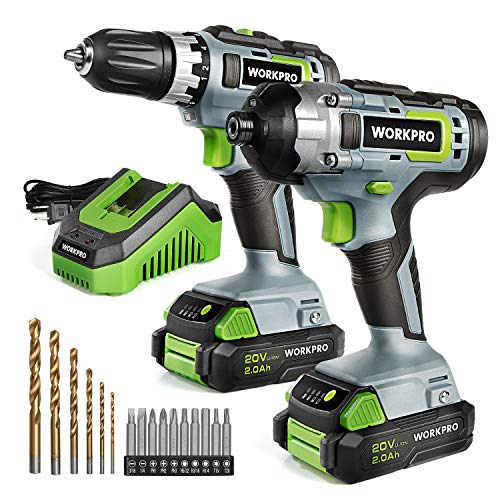 WORKPRO 20V CORDLESS DRILL COMBO KIT, DRILL DRIVER, 2X 2,0AH - GRAY/GREEN - Like New