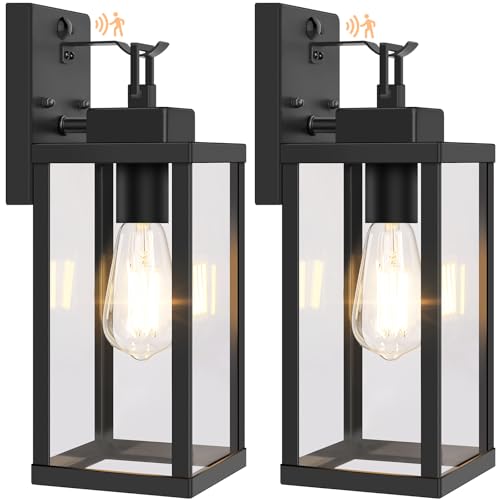 BESLOWE 14” UPGRADED MOTION SENSOR OUTDOOR WALL LIGHTS, BLACK, 2 PACK - Like New