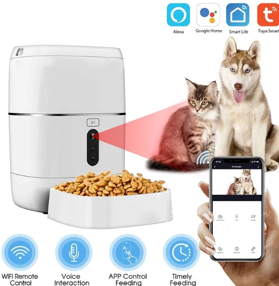 HBN Automatic Cat Feeder, Smart Pet Feeder for Cats Dogs (BL6 w/ Camera) - WHITE Like New