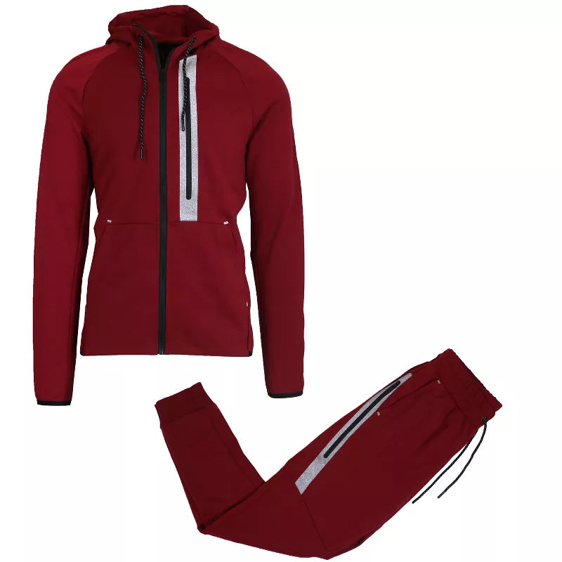 GALAXY BY HARVIC MEN'S FULL ZIP TECH FLEECE 2-PIECE SET - SIZE: 4XL - BURGUNDY - Like New