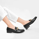 CentroPoint Women's Penny Loafers Low Block Heel Slip-on Flats Size 7.5 Black PU - Brand New