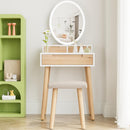 PULUOMIS SMALL MAKEUP VANITY DESK WITH ADJUSTABLE BRIGHTNESS LIGHT - WOOD/WHITE - Like New