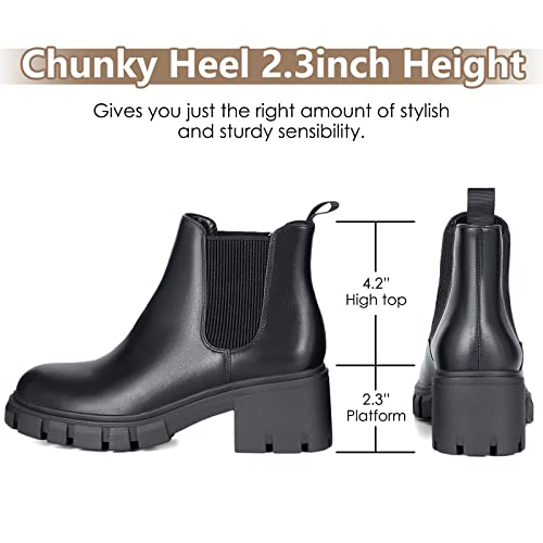 ATHLEFIT WOMEN'S CHELSEA BOOTS LUG SOLE CHUNKY HEEL ELASTIC ANKLE SIZE 6 - BLACK - Like New