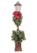 SANTA'S WORKSHOP 4' LAMP POST WITH BIG RED BOW - GREEN - Like New