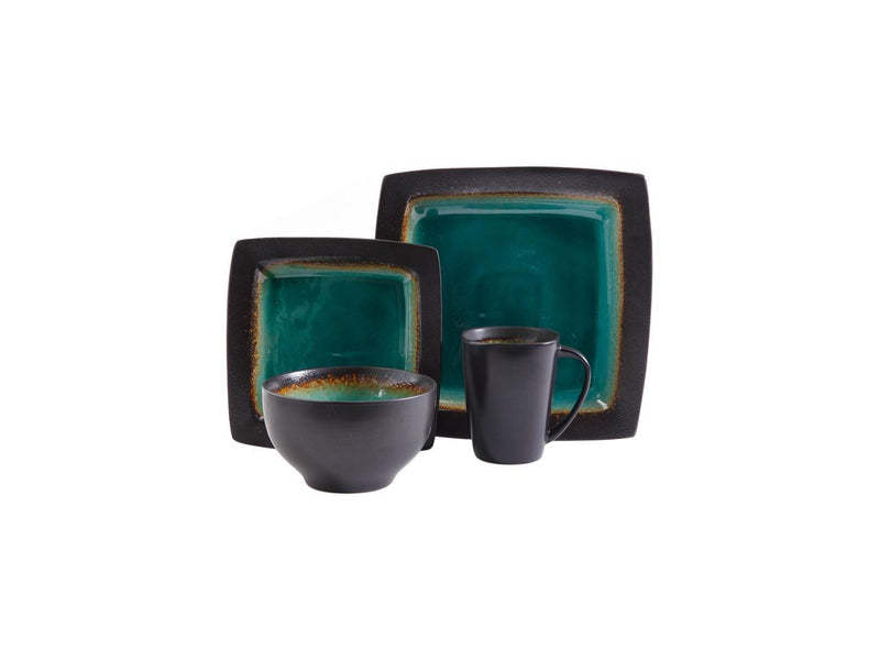 Gibson Reactive Stoneware Ocean Paradise 16 Piece Dinnerware Set, Jade