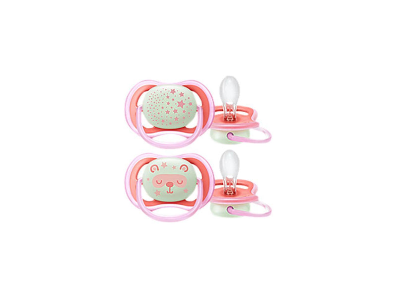 Philips Avent Ultra Air Nighttime Pacifier, 6-18 Months, Pink, 2-pack, SCF376/22