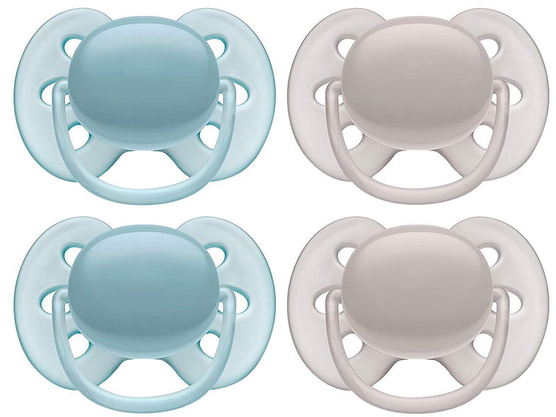 Philips Avent Ultra Soft Pacifier, 6-18 months, Teal and Gray Colors, 4 pack,