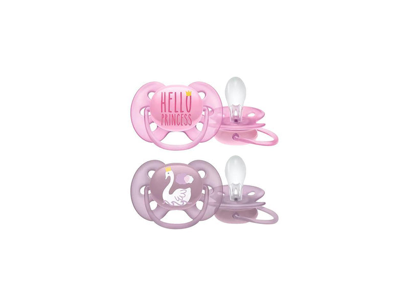 Philips Avent Ultra Soft Pacifier, 6-18 months, Hello Princess and Swan Designs,