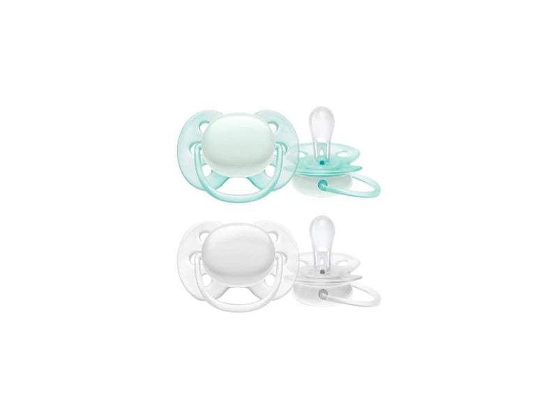 Philips Avent Ultra Soft Pacifier, 0-6 months, Arctic White / Green, 4 pack,